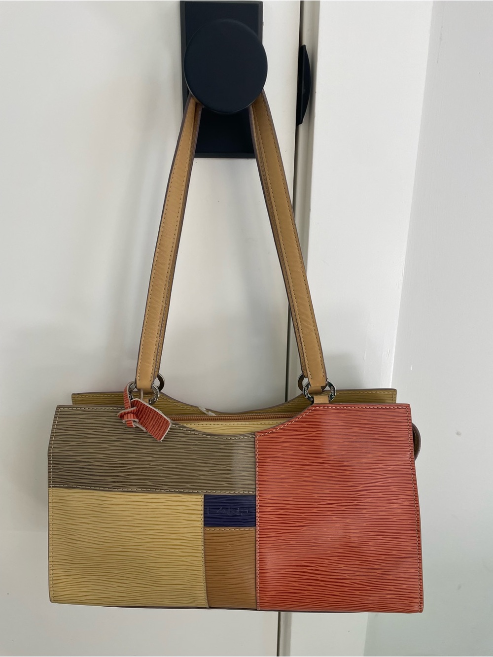 Y2k Land Designer Colorblock Leather Shoulder Bag with silver details